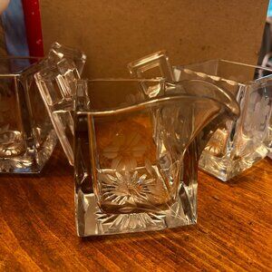 MCM Etched Glass Creamer & Sugar Set – Square Cut Crystal with Floral Design